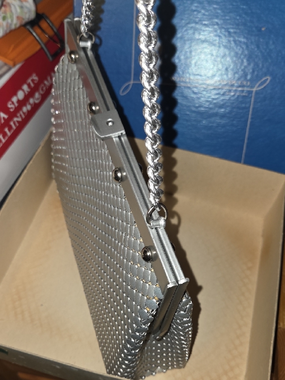 Vintage signed WHITING & DAVIS Co USA Chunky Silver MESH Large Purse Bag Satchel - Picture 6 of 7